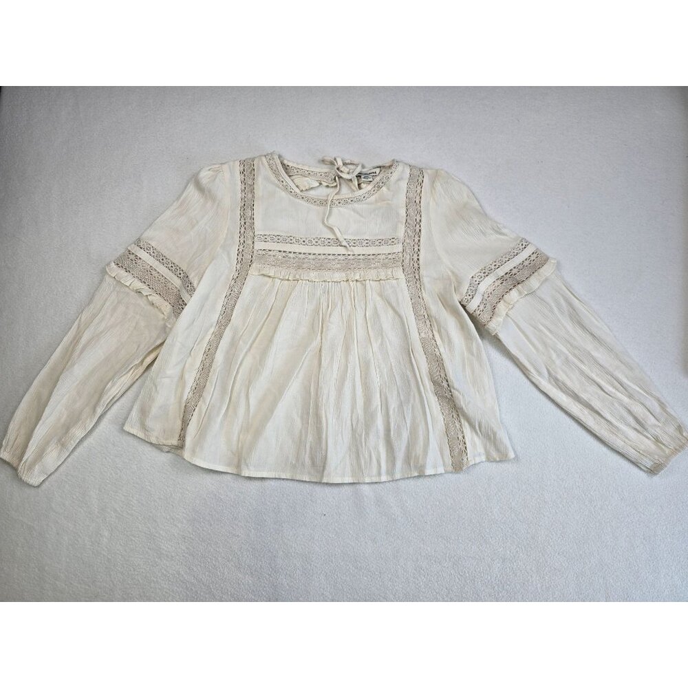 American Eagle Womens Boho Baby Doll Top Blouse Size S Cream Lace Detail